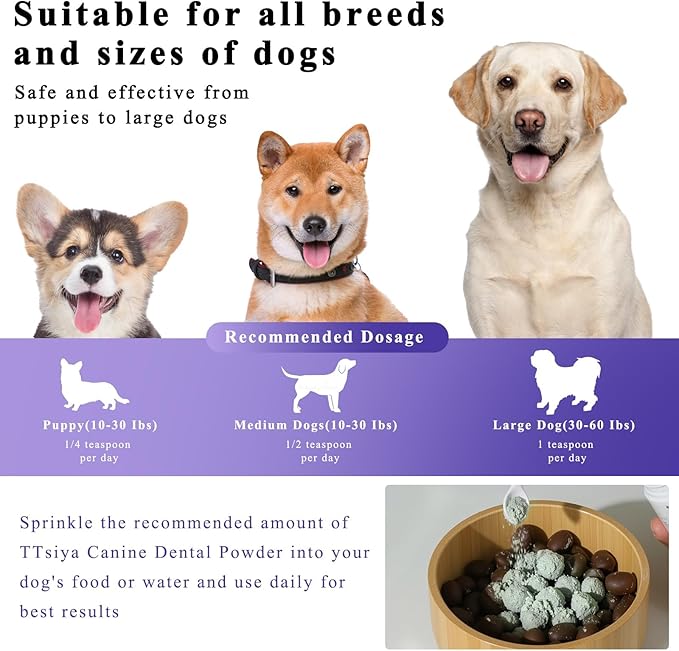 Dog Teeth Cleaning Powder, Pet Dental Powder -Dental Care, Dogs Breath Freshener with Probiotics for Tartar & Reduces Plaque & Bad Breath Teeth Cleaning for Small, Medium, Large Dogs 100g-PurrikoPets