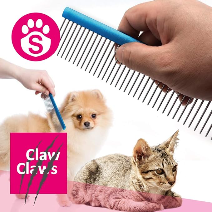 7.5" Greyhound Oval Grooming Comb – Blue Aluminum Spine, Stainless Steel Teeth Comb for Long-Haired Dogs & Cats, Removes Mats, Tangles, and Loose Fur – Lightweight for Long Time Deshedding-PurrikoPets
