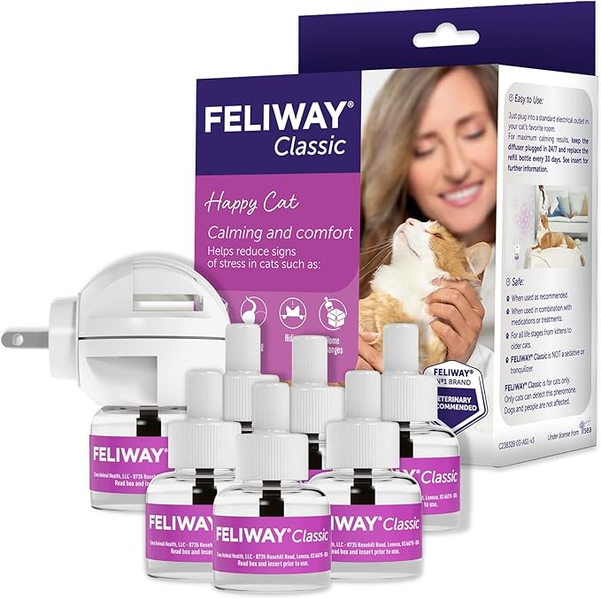 FELIWAY Classic Cat Calming Pheromone Diffuser: 1 Diffuser Kit & 6 Refills-PurrikoPets
