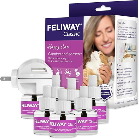 FELIWAY Classic Cat Calming Pheromone Diffuser: 1 Diffuser Kit & 6 Refills-PurrikoPets