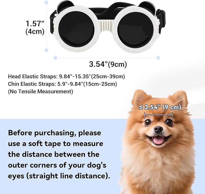 Dog Goggles for Small Breed UV/Wind/Dust Protection Puppy Sunglasses with Adjustable Strap - White-PurrikoPets