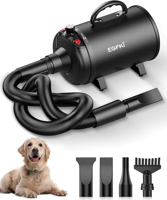 Dog Dryer, 5.2HP/ 3800W Pet Grooming High Velocity Force Blower with 4 Nozzles, Adjustable Speed and Temperature Dog Hair Dryers for Grooming-PurrikoPets