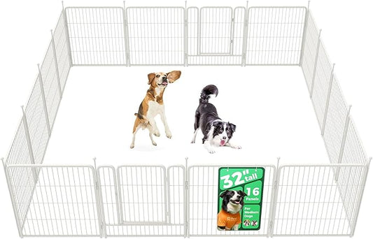 FXW Rollick Unleashed Dog Playpen for Indoor, Yard, RV Camping, 32 inch 16 Panels for Medium and Large Dogs, White│Patented-PurrikoPets