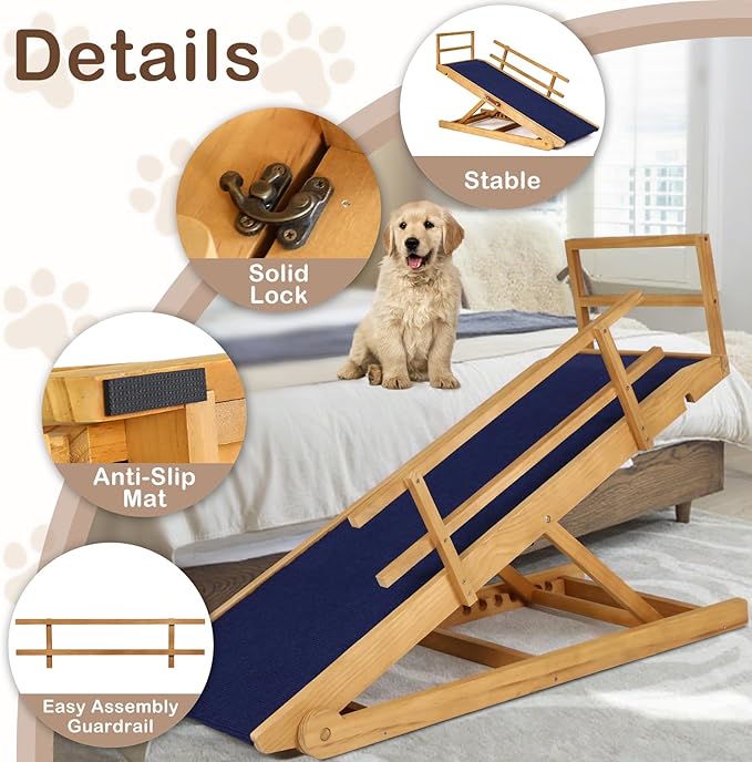Dog Ramp for Beds, Cars, Couches, Dog Steps Anti-Slip Surface, Dogs Ramps for Old Small Pet,High Traction with Platform, 7 Adjustable Heights 16" to 27" Up, Portable Stairs Design for Dogs, 45.3" Long-PurrikoPets