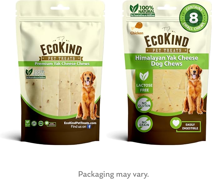 EcoKind Premium Gold Yak Cheese Himalayan Dog Chews, Healthy Dog Treats for Small Dogs, All Natural, High Protein Dog Chew, Chicken, Small - 8 Chews-PurrikoPets