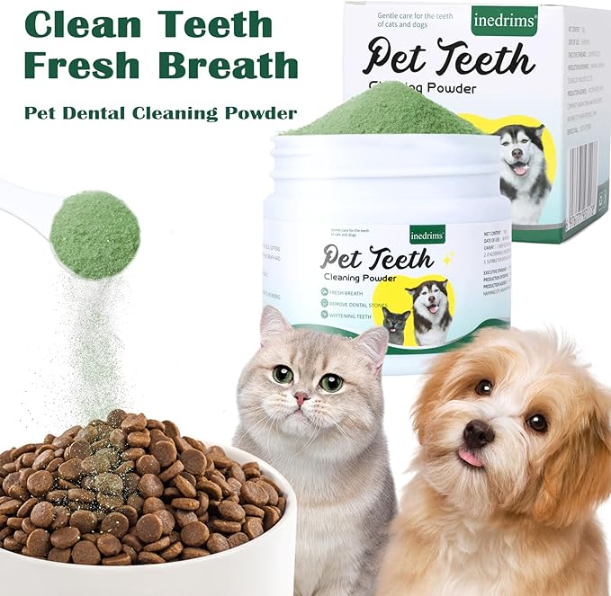 Dog Teeth Cleaning Powder, Dog Dental Powder and Cats Breath Freshener, Bad Breath & Tartar Remover for Pets, Suitable for Large, Medium & Small Canine(Green)-PurrikoPets