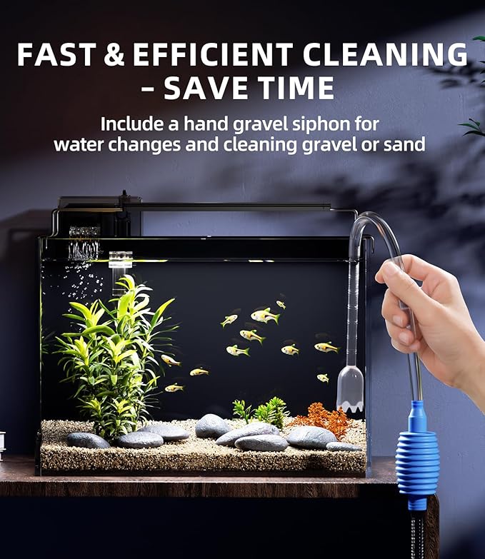 5 Gallon Fish Tank Aquarium Kit with Filter, LED Light with Timer, Siphon Vacuum Cleaner, Lid, Self-Cleaning Glass Rimless Betta Tank-PurrikoPets