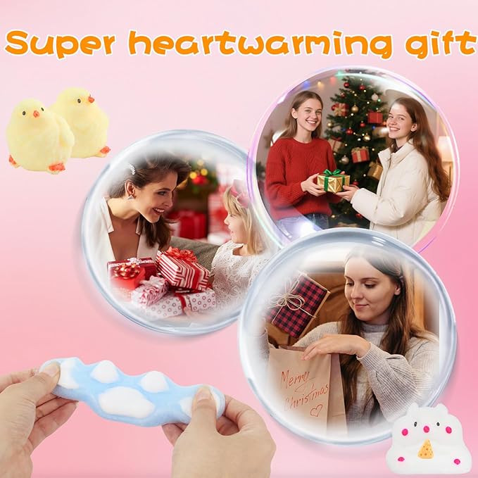 6 Pcs Taba Squishy , Kit Squeeze Toy ,Include Squishies( 2 Cat Paws & 2 Chick,2 Hamster), Soft Stress Relief Squeeze Toy,tress Relief Sensory Toy-PurrikoPets