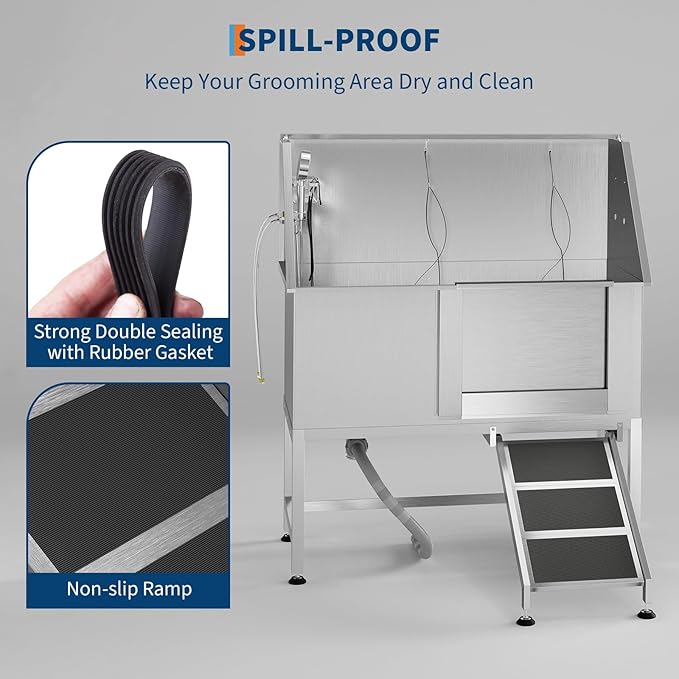 50" Stainless Steel Professional Dog Washing Station - Pet Bathing Tub w/Non-Slip Ramps | Slip-Resistant Floor Grate | for Large/Medium/Small Dogs-PurrikoPets