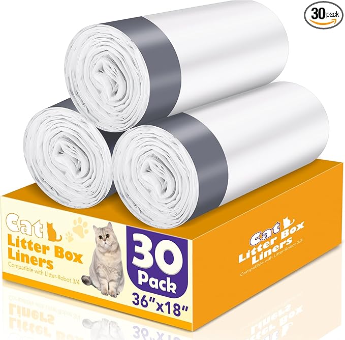 30 Count Cat Litter Liners Large, Jumbo Drawstring Extra Durable Pet Cat Pan Liners Extra-Thick Kitty Litter Box Bag 36" x 19"-PurrikoPets