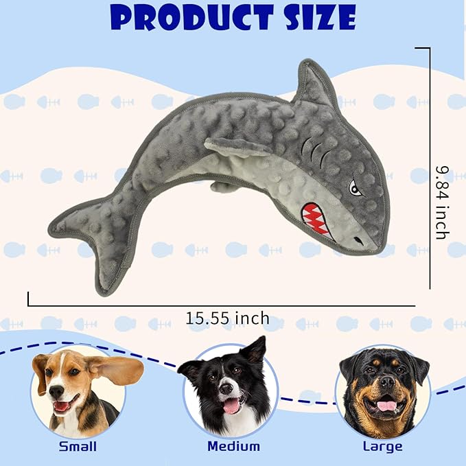 Dog Toy Squeaky Chew Dog Toys No PP-Cotton,no Stuffed for Small, Medium, Large Breed Dogs Interactive Hours of Fun,Gray-Shark-PurrikoPets