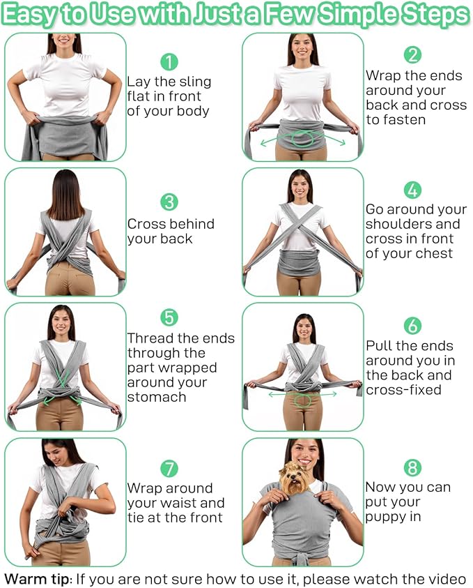 Dog Sling Swaddle Carrier for Small Dog, Cat Front Carriers for Small Pet up to 20lbs, Puppy Pouch with Adjustable Straps, Hands Free Pet Sling, Anti Anxiety Puppy Sling (Light Grey)-PurrikoPets