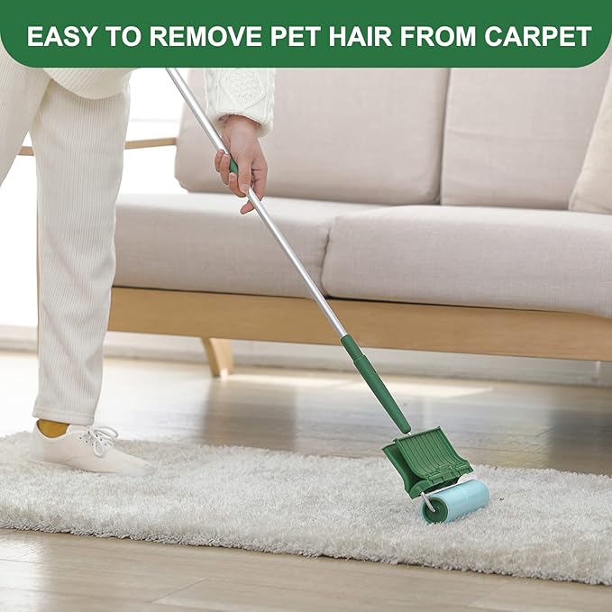 Floor Lint Rollers Pet Hair Extra Sticky with Retractable Long Handle,Large Cat Dog Hair Remover Laundry Clothes Carpet Furniture,6.3 inches Wider with 640 Sheets Giant Lint Remover Brush for Couch-PurrikoPets