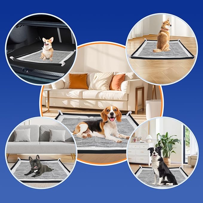 Dog Pee Pad Holder, Puppy Pad Holder Tray for 24'' x 24'' Training Pads, 15pcs Dog Potty Tray Set Include High Edge Silicone Mat & 6 Activated Charcoal Disposable Puppy Pads & 8 Holder Clamps-PurrikoPets