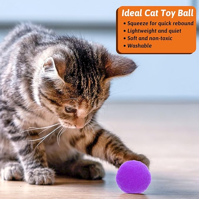50PCS 1 Inch Cat Toys Balls Kitten Cat Pom Pom Balls Soft Cat Puff Ball Toys Rolling Interactive Cat Toy Ball Cat Nip Balls Fuzzy Balls for Cats Creative Crafts Decorations Assorted Color-PurrikoPets