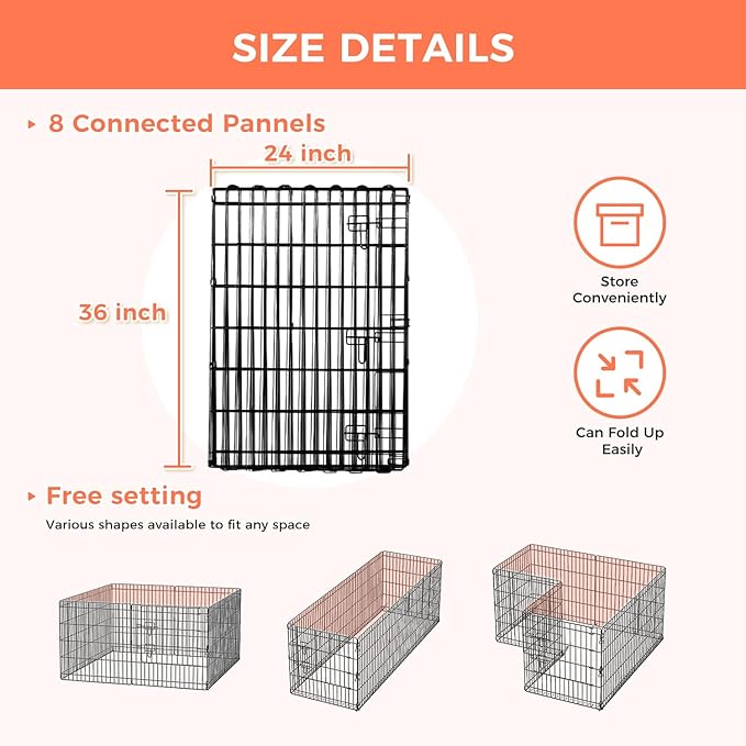 Foldable Dog Playpen 36" Height 8 Panels Metal Exercise Pen with Door - Indoor/Outdoor Dog Play Pen for Small-Medium Dogs, Portable Pet Fence for Yard Garden Camping, Black-PurrikoPets