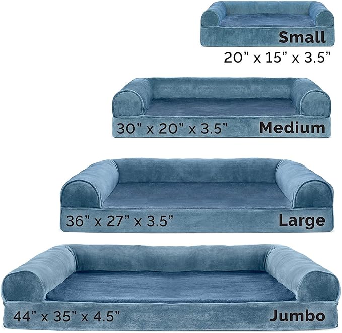 Furhaven Orthopedic Dog Bed for Large Dogs w/ Removable Bolsters & Washable Cover, For Dogs Up to 95 lbs - Faux Fur & Velvet Sofa - Harbor Blue, Jumbo/XL-PurrikoPets