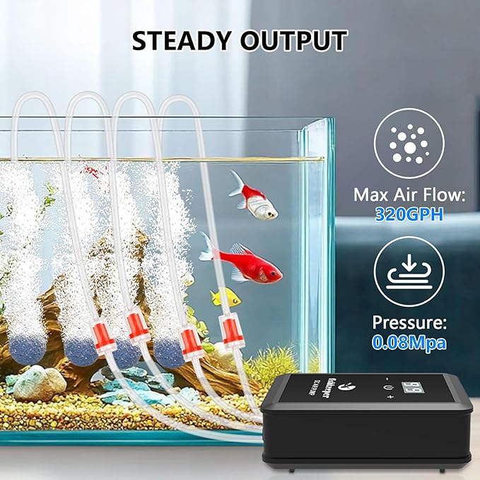 fishkeeper Aquarium Air Pump, 12W 320GPH Ultra Quiet Fish Powerful Fish Tank Air Pump with Four Outlet Adjustable Oxygen Aerator Pump with Air Stone Bubbler for 30-600 Gallon Tanks-PurrikoPets