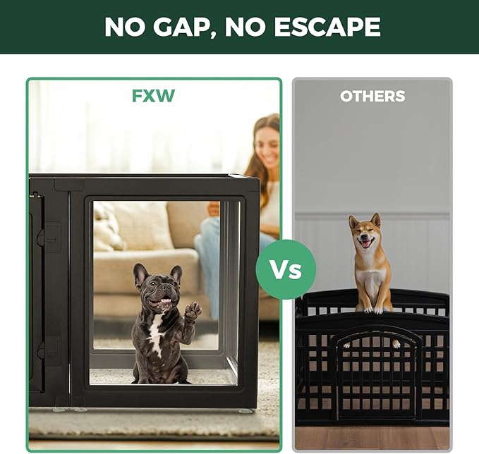 FXW AuraSpace Acrylic Indoor Unleashed Dog Playpen for Small and Medium Dogs, 30 Inch, 10 Panels, Black-PurrikoPets