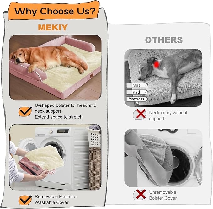 Extra Large Dog Bed-Orthopedic Waterproof XL Dog Bed for XLarge Extra Big Dogs - Foam Couch Sofa Washable with Removable Cover-Pink-PurrikoPets