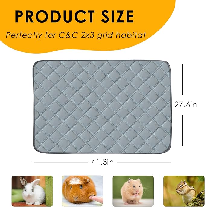2 Pack Guinea Pig Cage Liners for C&C 2x3 Habitat Washable Guinea Pig Bedding Super Absorbent | Waterproof | Non Slip| Reusable Guinea Pig Pee Pads for Small Animals Cage - 41.3" x 27.6"-PurrikoPets