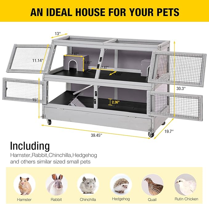 Aivituvin Guinea Pig Cage Chew Proof Hamster Cage Metal Frame Rat House Small Animal Habitat Critter Nation Cage 2 Levels Double Use Movable-PurrikoPets