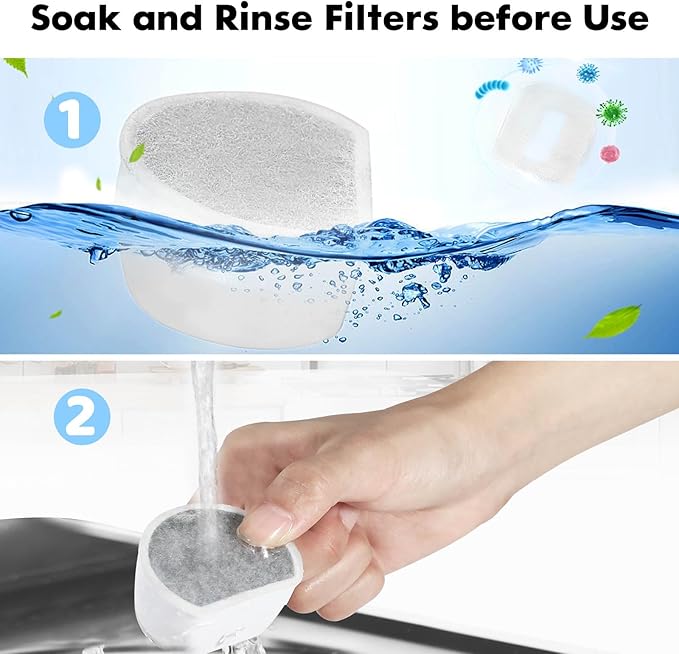 8 Pack Cat Water Fountain Filters Replacement, 4 Carbon Filters and 4 Foam Sponge Pre-Filter Fit for Multiple Ceramic and Stainless Steel Pet Fountains-PurrikoPets
