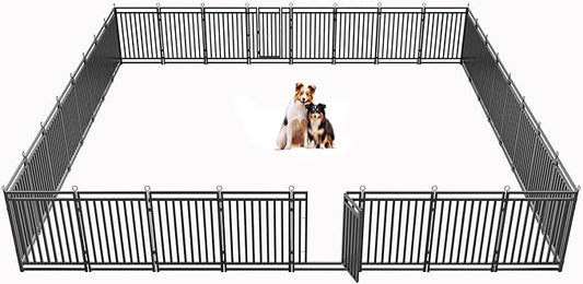 Dog Fence Outdoor Indoor, 40" Inch Height 32 Panels Dog Playpen for Large/Medium/Small Dogs Metal Dog Pen for Yard Camping and RV | Black-Silver-PurrikoPets