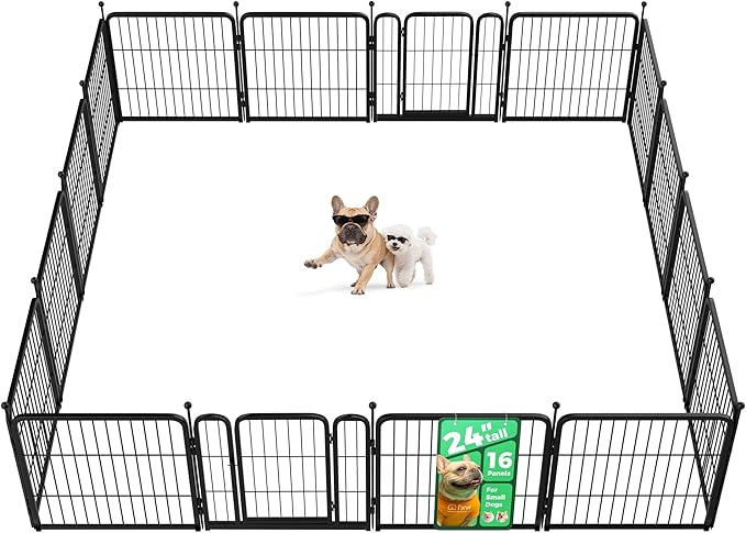 FXW Rollick Unleashed Dog Playpen for Indoor, Yard, RV Camping, 24 inch 16 Panels for Small and Puppy Dogs, Black│Patented-PurrikoPets