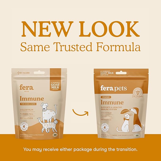 Fera Pets Immune Goat Milk for Dogs & Cats with Colostrum, Organic Turkey Tail Mushroom, & Probiotics - Improves Immune Response - for Picky Eaters - Powder - 60 TSP-PurrikoPets