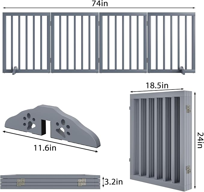 Dog Gates for Doorways 74-Inch Wide Freestanding Pet Gates for Dogs 24-inch Tall Dog Gates Indoor Stair House-PurrikoPets