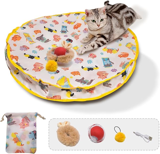 28-Inch Automatic Cat Toys Cat Play Mat with Motion-Activated Rolling Ball–Interactive Hide-and-Seek Cat Toy for Indoor Cats’ Exercise-PurrikoPets
