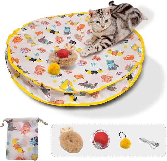 28-Inch Automatic Cat Toys Cat Play Mat with Motion-Activated Rolling Ball–Interactive Hide-and-Seek Cat Toy for Indoor Cats’ Exercise-PurrikoPets
