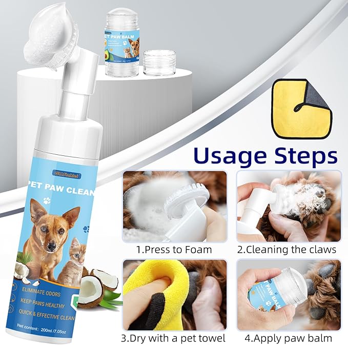 Dog Paw Care Kit,No-Rinse Paw Cleaner for Dogs & Cats,Dog Paw Balm for Heals -Repairs Dry Cracked Paws & Nose with 1 Pet Cleaning Towels,Natural Dog Paw Protector for Pet Foot Washer Care-PurrikoPets