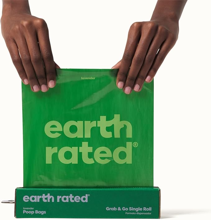 Earth Rated Dog Poop Bags, Thick Grab and Go Single Roll, Ideal for Backyard Pickups, Lavender Scented, 100 Count-PurrikoPets