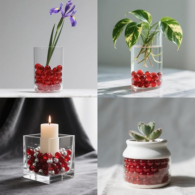 2.16LB Glass Beads Vase Filler Aquarium Gravel Decor Flat Glass Marbles Gems Pebbles Fish Tank Rocks Home Decorative Art Craft - Red-PurrikoPets