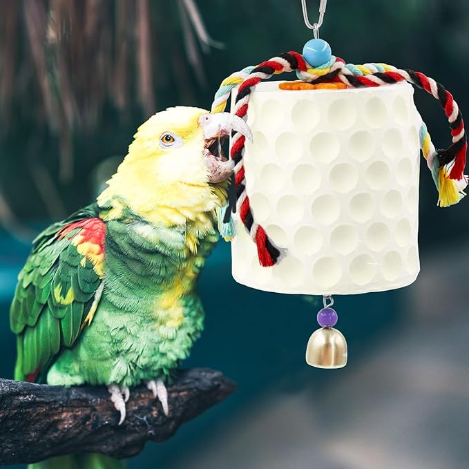 Extra Large Bird Chewing Toy, Parrot Beak Grinding Calcium Stone with Bells, Bird Cage Accessories, Cage Toys for Cockatiel Parakeet Parrot Budgies Rat Hamster Chinchilla Rabbit Bunny African Grey-PurrikoPets