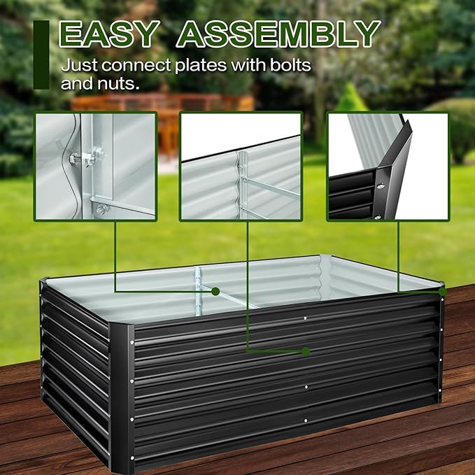 EDOSTORY Metal Raised Bed Garden Bed Kit, 6x3x2ft Tall Galvanized Planter Raised Garden Boxes Outdoor, Large Metal Raised Garden Beds for Flowers, Vegetables, Herbs-PurrikoPets
