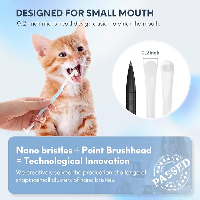 4 Pcs Dual-Sided Cat Toothbrush with Micro Brush Head, Ultra Soft Nano Bristles Pet Toothbrush Kit, Kitten/Puppy Toothbrushes, Fit into Cats/Small Dogs Mouth, Avoid Bleeding Gums-PurrikoPets
