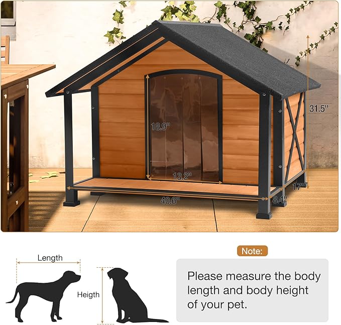 Dog House Outdoor & Indoor, Dog Kennel for Winter, Insulated Puppy Shelter for Small & Medium & Large Dogs,Unique All-Around Iron Frame (Medium)-PurrikoPets