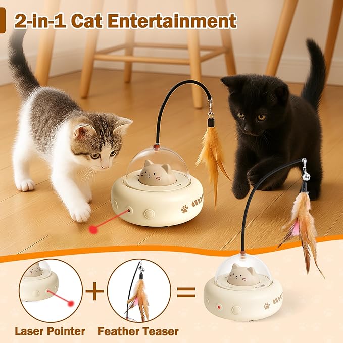 AIERSA Interactive Cat Toys for Indoor Cats, Automatic Enrichment Toy with LED Light and Feather for Cats and Kittens, Moving Self Play Stimulation Toy for Cat Lover Gifts-PurrikoPets