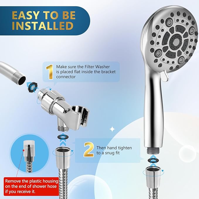 6 Spray Modes High Pressure Handheld Showerhead Set Upgraded 5 Inches Shower Head with Handheld Spray Premium Chrome Handheld Shower Head 60 Inches Stainless Steel Hose-1-Min Install-PurrikoPets