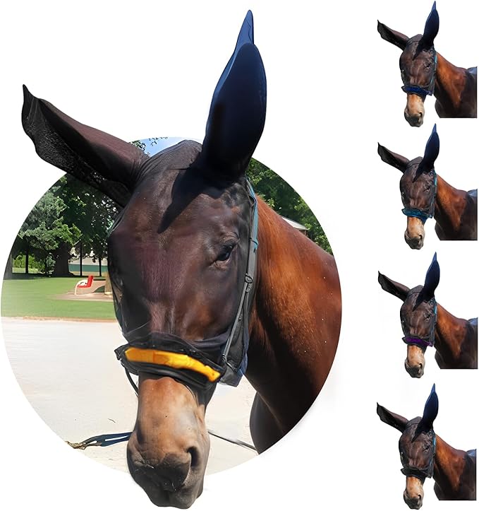 Donkey Fly Mask with Long Ears (Orange) Half Hoodie for Standard Donkey, Made in USA - Mule Fly Mask with Ears Protection from Insects and Bugs, Face Cover Soft Mesh Fabric with Adjustable Fastener-PurrikoPets