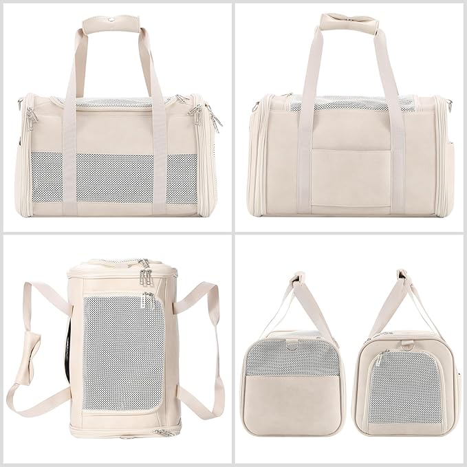 Fashion Leather Dog Carrier, Airline Approved Cat Carrier Soft Sided Pet Bag Carrier Purse for Puppy Kitten Small Animals White-PurrikoPets