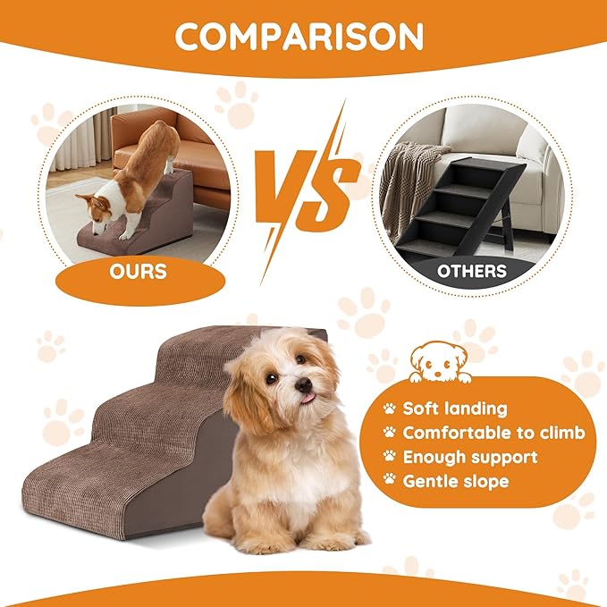 Dogs Steps for Bed, Dog Stairs for Small Dogs, 2-Step Dog Ramp for Bed, Couch, Sofa, and Chairs, Non-Slip Bottom Design, Cat Scratching, High Density Foam Portable Pet Step, Indoor, Coffee-PurrikoPets