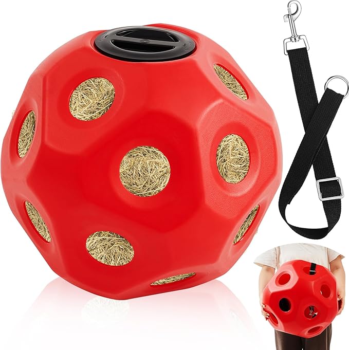 15.75" Hay Ball for Horse with Hanging Strap Slow Feed Horse Treat Ball Extra Large Hanging for Paddock Stall Stable Supplies(Red)-PurrikoPets