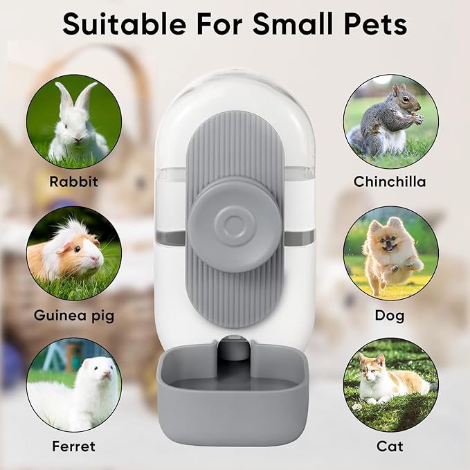 28oz Hanging Automatic Water Dispenser，Rabbit Water Bottle,Bunny Guinea Pig Ferret Water Bowl for Cage,Suitable for Small Animal Puppies(Cage Grid Spacing Over 1.2'') (Gray)-PurrikoPets