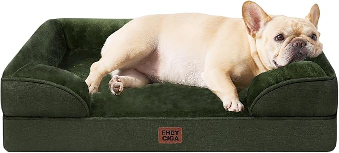 EHEYCIGA Orthopedic Dog Bed for Small Dogs, Waterproof Memory Foam Small Dog Beds with Sides, Non-Slip Bottom and Egg-Crate Foam Medium Pet Couch Bed with Washable Removable Cover, Dark Green-PurrikoPets