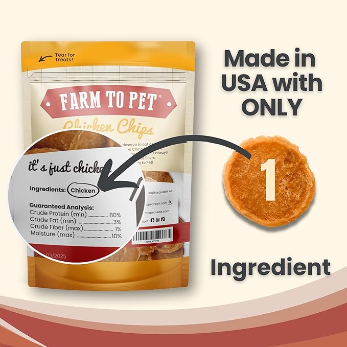 Farm To Pet - Dog Training Treats - Chicken Chips, Single Ingredient - 12 oz, Lean, All Natural, Healthy Dog Treats for Small, Medium, Large Breeds, & Puppies, Made in USA-PurrikoPets