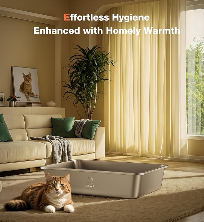 Extra Large Stainless Steel Cat Litter Box, 27.5" L×19.6" W×7.8" H, XXL Metal Kitty Litter Pan with High Sides, Odor-Free, Non-Stick, Easy to Clean, Ideal for Big Cats & Multi-Cat-PurrikoPets